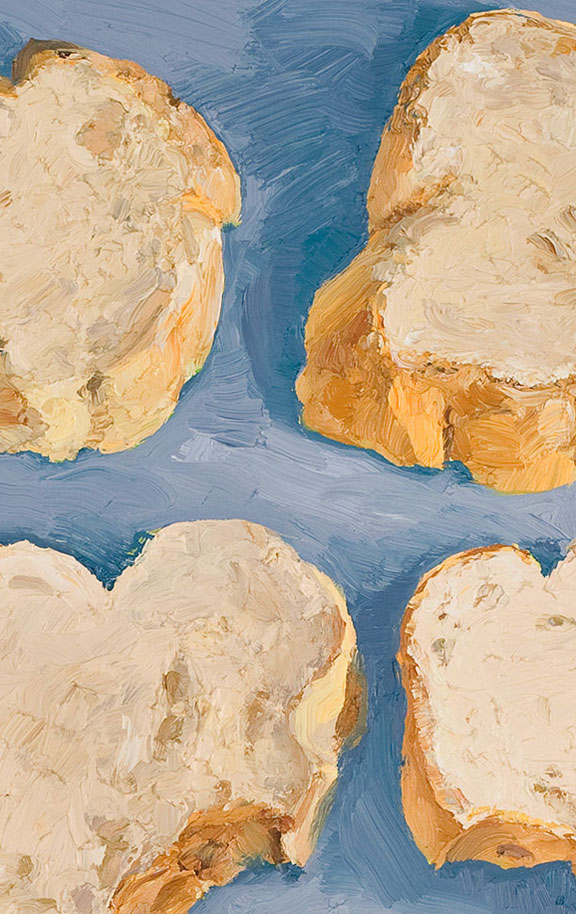 Detail View of Italian Bread Sliced, original artwork by Mike Geno