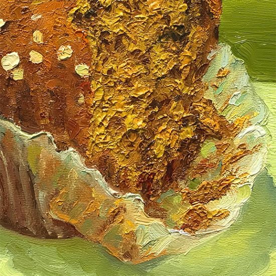 Detail View of Pumpkin Bread Muffin, original artwork by Mike Geno