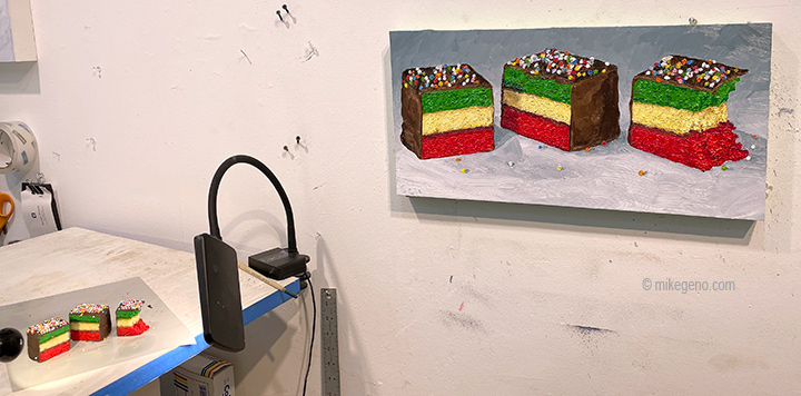 Animated Painting Progression of 3 Rainbow Cookies, original artwork by Mike Geno