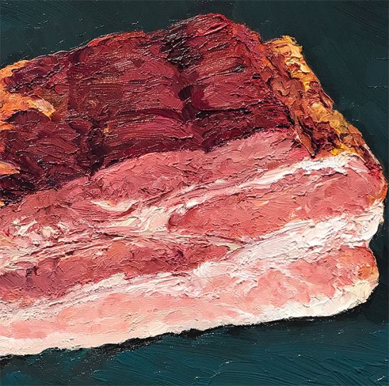 Detail View of Slab Bacon, original artwork by Mike Geno