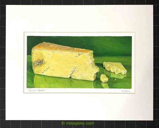 matted print of Quicke's Cheddar, original artwork by Mike Geno