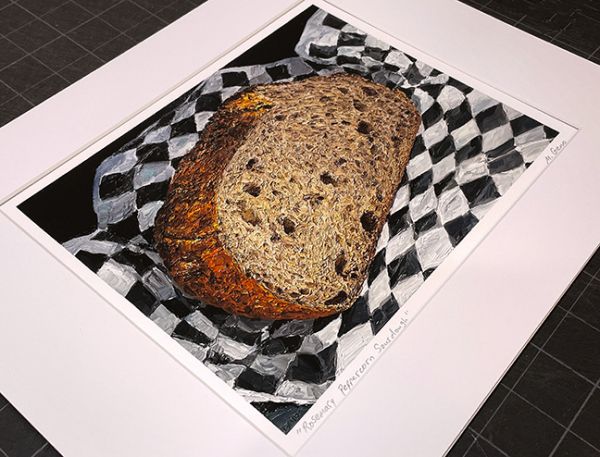 Image 2 of matted print of Rosemary Peppercorn Sourdough, original artwork by Mike Geno