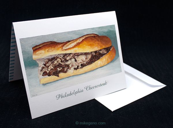 Philly cheesesteak blank cards and envelopes 6pk, original artwork by Mike Geno
