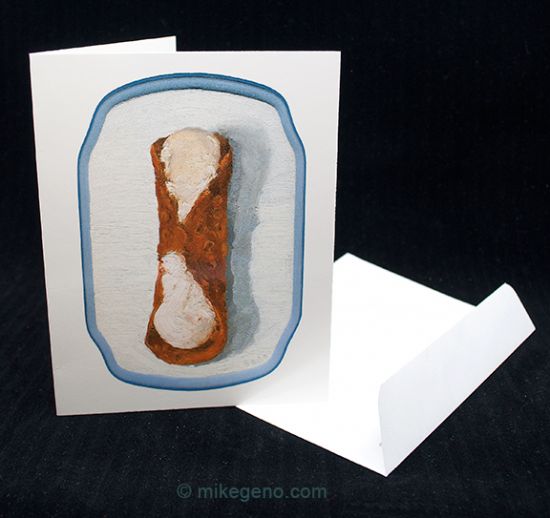 Cannoli holiday card and envelope 6pk, original artwork by Mike Geno