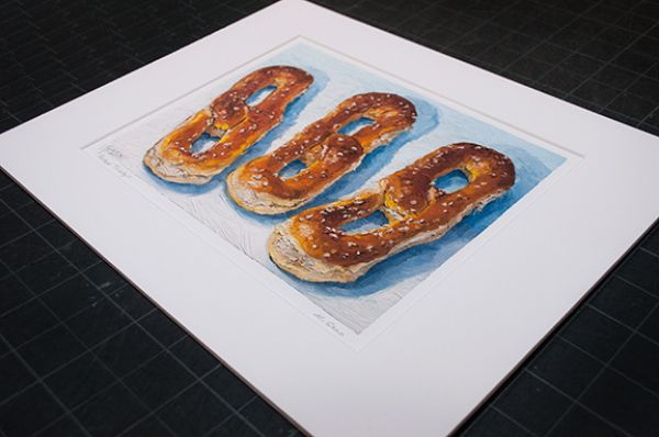 Image 2 of matted print of Pretzel Trinity, original artwork by Mike Geno