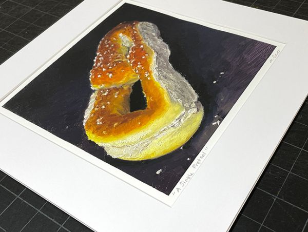 Image 2 of matted print of A Single Pretzel, original artwork by Mike Geno