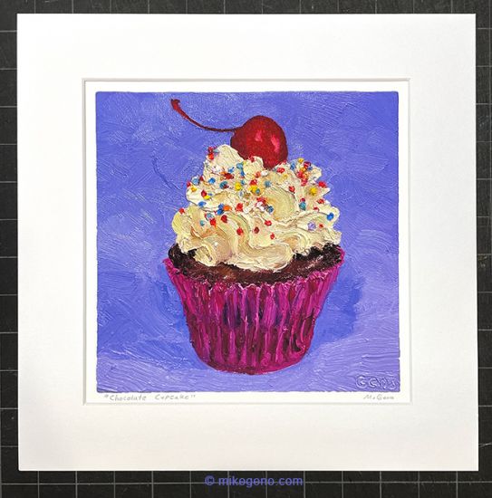 matted print of Chocolate Cupcake, original artwork by Mike Geno