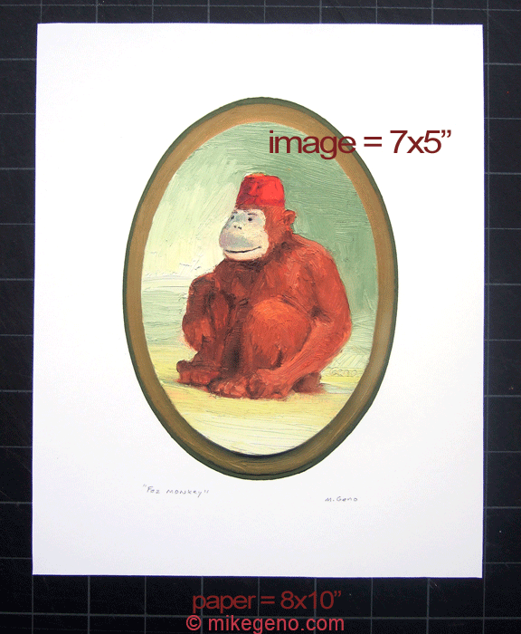 Fez Monkey print, original artwork by Mike Geno