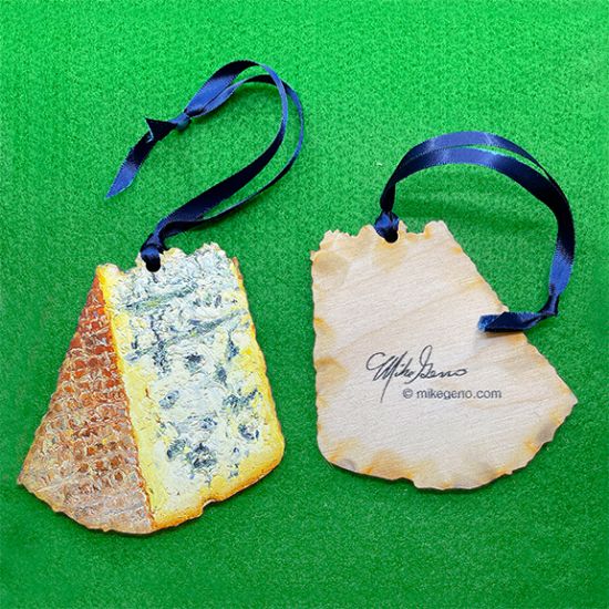 Birchrun Blue cheese portrait ornament, original artwork by Mike Geno